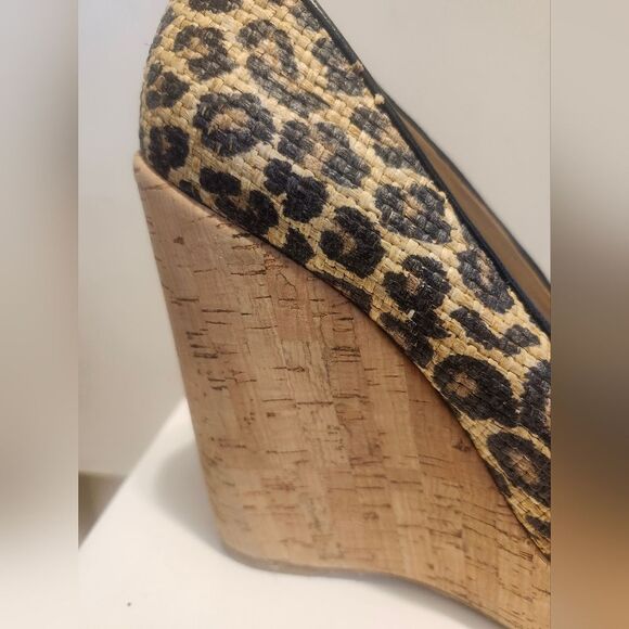 Stuart Weitzman Blk/TanLeopard Print Raffia Platform Wedge Pumps Sz.10 $395 EUC - Picture 6 of 8